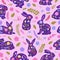 Cartoon rabbits seamless pattern. Funny easter bunny, spring eared hare animals, cute fur bunnies flat vector background