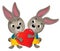 Cartoon rabbits with a valentine heart - pair