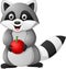 Cartoon racoon holding apple