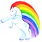 Cartoon rainbow horse running across the sky watercolor illustration