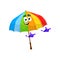 Cartoon rainbow umbrella character, vector parasol