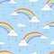 Cartoon rainbows and clouds seamless pattern.