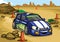 Cartoon rally car drive in the desert