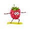 Cartoon raspberry berry character in yoga pose