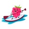 Cartoon raspberry character float on supboard