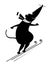 Cartoon rat or mouse a ski jumper black on white illustration