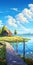 Cartoon Realism: A Beautiful House By The Lake In Nature
