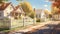 Cartoon Realism: Beautiful Wallpaper Of A House, Road, And White Picket Fence