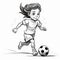Cartoon Realism: Emily Playing Soccer - Coloring Book Illustration