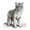 Cartoon Realism: Engraved Tiger On White Background