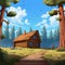 Cartoon Realism: Forest Cabin In The Woods