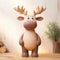 Cartoon Realism Reindeer Toy On Wooden Floor - Detailed Character Illustration