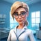 Cartoon Realism: Spectacular 3d Image Of A Young Female Doctor In Lab Coat