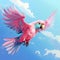 Cartoon Realism A Vibrant Pink Parrot Soaring In The Sky