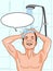 Cartoon realistic man having shower bathroom illustration white background	cartoon illustration