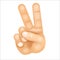 Cartoon realistic victory peace V sign hand gesture index middle fingers raised parted icon design vector illustration