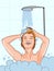 Cartoon realistic woman having shower bathroom illustration white background	cartoon illustration