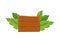 Cartoon rectangle wood board with blank copy space and green foliage