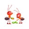 Cartoon Red ants work as a team. The concept of collaboration. Orange fire insect build a nest and collect food for the