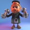 Cartoon red bearded Scottish man in kilt exercising with weights, 3d illustration