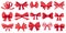 Cartoon red bow. Ribbon knot decoration, gift bows and present tie. Accessories vector illustration set