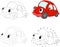 Cartoon red car. Vector illustration. Dot to dot game for kids