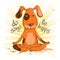 Cartoon red dog sitting on lotus position of yoga.