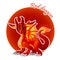 Cartoon red dragon closeup, vector illustration
