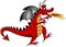 Cartoon Red Dragon Exhaling Fire Isolated