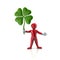 Cartoon red man holding four leaf clover