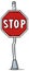 Cartoon red stop traffic sign on steel pole