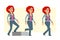 Cartoon redhead hippie woman character vector set
