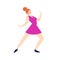 Cartoon redhead woman dancing in heels. White-skinned young pretty girl is dancing in a pink short dress. Vector stock