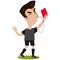 Cartoon referee blowing whistle and showing red card