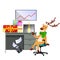 Cartoon reindeer sitting on chair in office