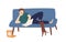 Cartoon relaxed man use laptop surfing internet vector flat illustration. Modern freelancer male working at home
