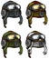 Cartoon retro aviator pilot helmet vector icon set