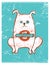 Cartoon retro funny dog with stick. Vector grunge illustration.