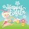 Cartoon Retro Happy Easter Bunny Pinup Girl Garden Greeting