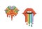 Cartoon retro hippie groovy woman lips and rainbow