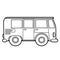 Cartoon retro minibus outlined for coloring on a white
