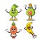 Cartoon Retro Pear, Avocado, Pineapple And Banana Characters Isolated On White Background. Funky Food Personages