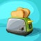 Cartoon retro steel toaster on blue