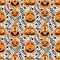 Cartoon retro vegetable harvest seamless Halloween pumpkins pattern for wrapping paper and fabrics and linens