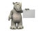 Cartoon rhino with blank sign.