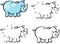 Cartoon rhino. Vector illustration. Coloring and dot to dot game