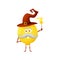 Cartoon ripe lemon fruit wizard magician character