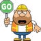 Cartoon Road Worker Tired Go Sign