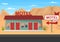 Cartoon Roadside Motel on a Landscape Background. Vector