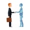 Cartoon robot and business man handshake - businessman and android shaking hands